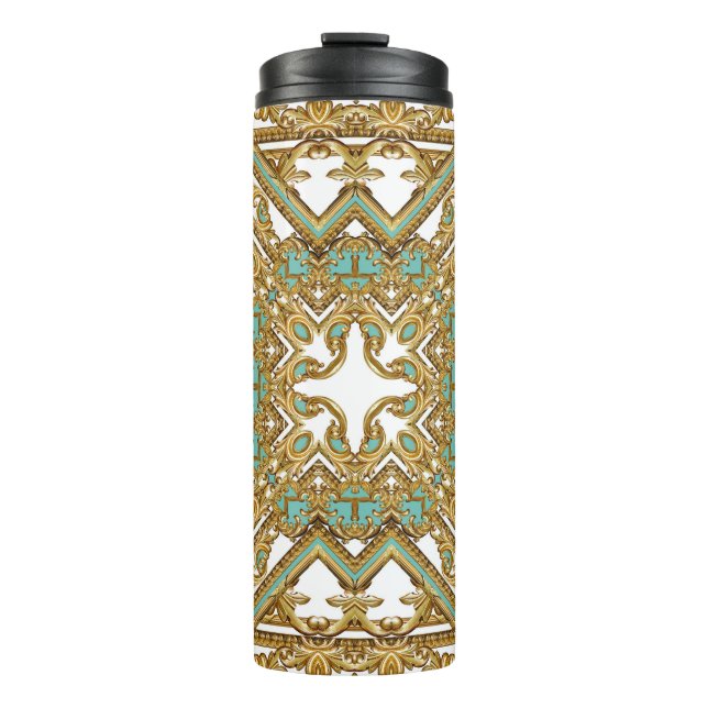 Termo Elegante diseño barroco dorado, ornamental. (Anverso)