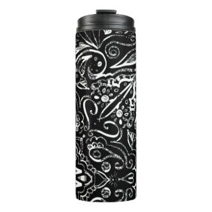 Termo Elegante diseño de mandala en blanco y negro
