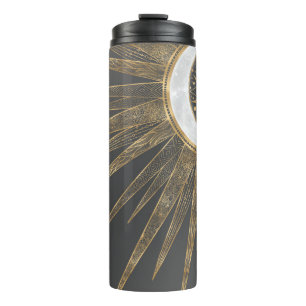 Termo Elegante Doodles dorados Sun Moon Mandala Diseño