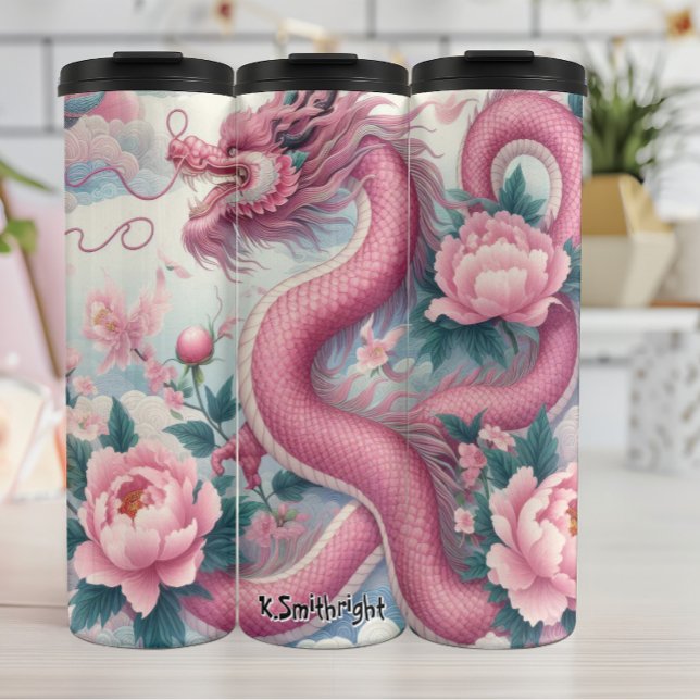Termo Elegante Dragón Rosa con Peonies (Subido por el creador)