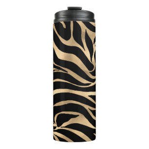 Termo Elegante Estampado Animal de Cebra Dorado Metálico