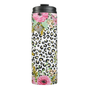 Termo Elegante estampado de leopardo y diseño floral