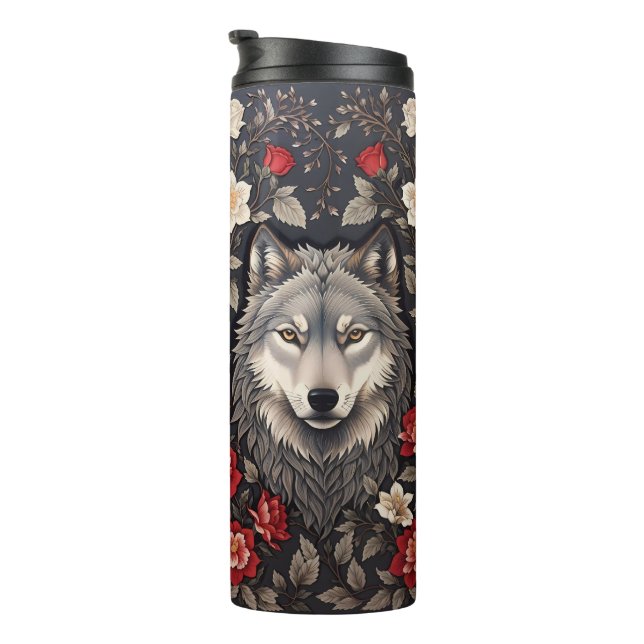 Termo Elegante Floral de Lobo Gris (Rotado hacia la derecha)