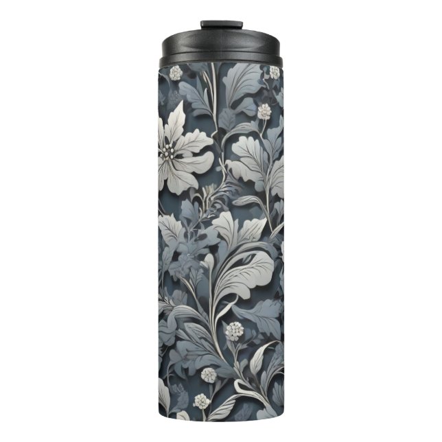 Termo Elegante floral gris blanco plateado (Anverso)