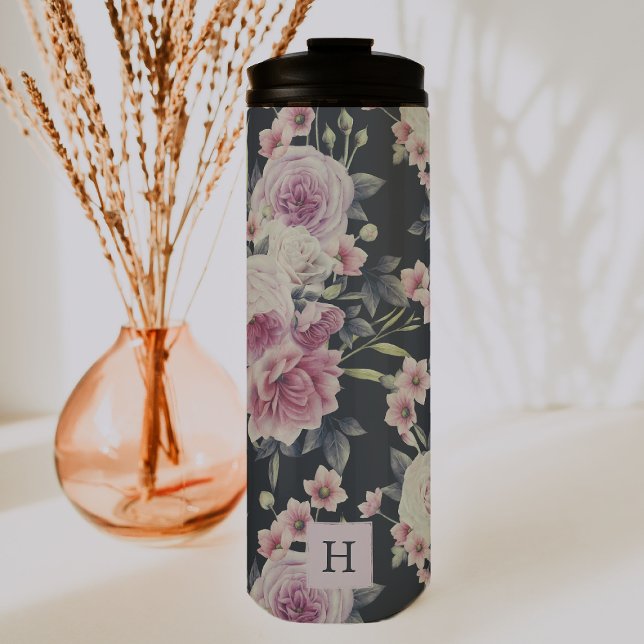 Termo Elegante Floral oscura sobre negro | Tumbler monog (Subido por el creador)