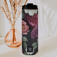 Elegante Floral oscura sobre negro | Tumbler monog