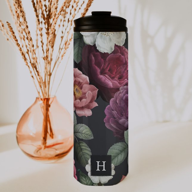 Termo Elegante Floral oscura sobre negro | Tumbler monog (Subido por el creador)