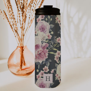 Termo Elegante Floral Oscuro sobre Negro Tumbler Monog