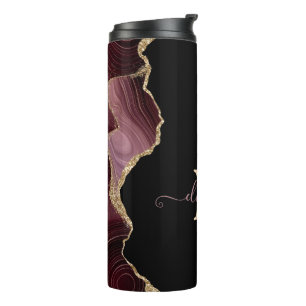 Termo Elegante Glitter Dorado Burgundy Ágata con Estilo