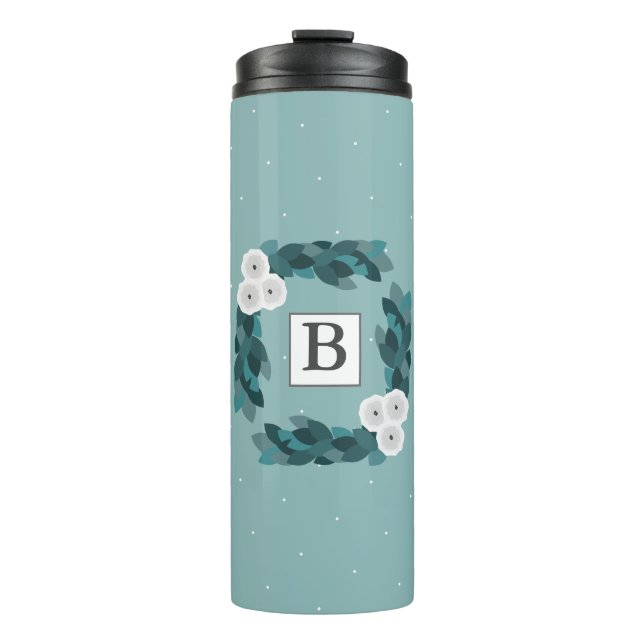 Termo Elegante Gris Ranunculus Flores y Monograma Foliag (Anverso)