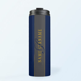 Termo Elegante guión Monograma Marina oscura gris azul y