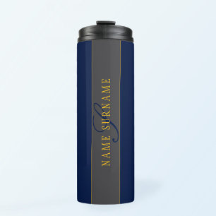 Termo Elegante guión Monograma Marina oscura gris azul y