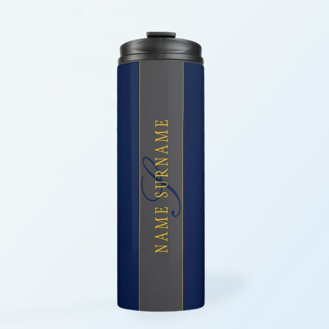 Termo Elegante guión Monograma Marina oscura gris azul y (Subido por el creador)