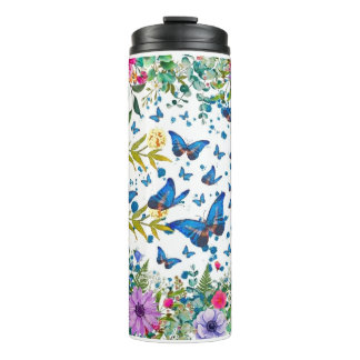 Termo Elegante jardín de acuarela y mariposas azules Ter