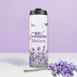 Termo Elegante Lavanda Púrpura Mejor Abuela Con Nombre