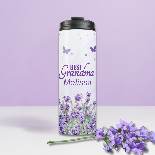 Termo Elegante Lavanda Púrpura Mejor Abuela Con Nombre (Subido por el creador)