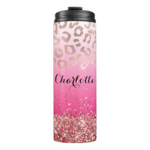 Termo Elegante Leopard Ombre Purpurina Rosado Caliente