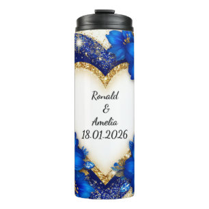 Termo Elegante marco de corazón azul y dorado