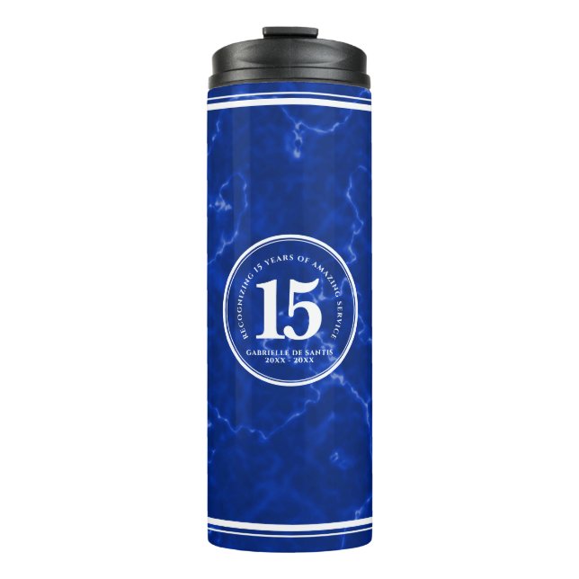 Termo Elegante mármol azul 15 años de trabajo aniversari (Anverso)
