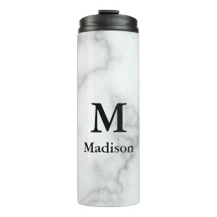 Termo Elegante Mármol blanco falso con nombre y monogram