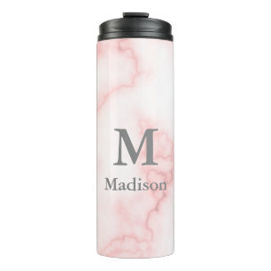 Termo Elegante mármol falso rosa con nombre y monograma