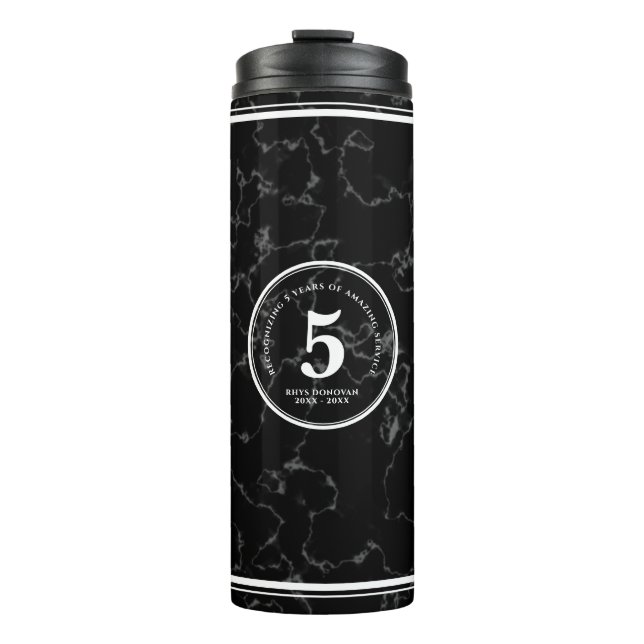 Termo Elegante mármol negro 5 años de trabajo aniversari (Anverso)