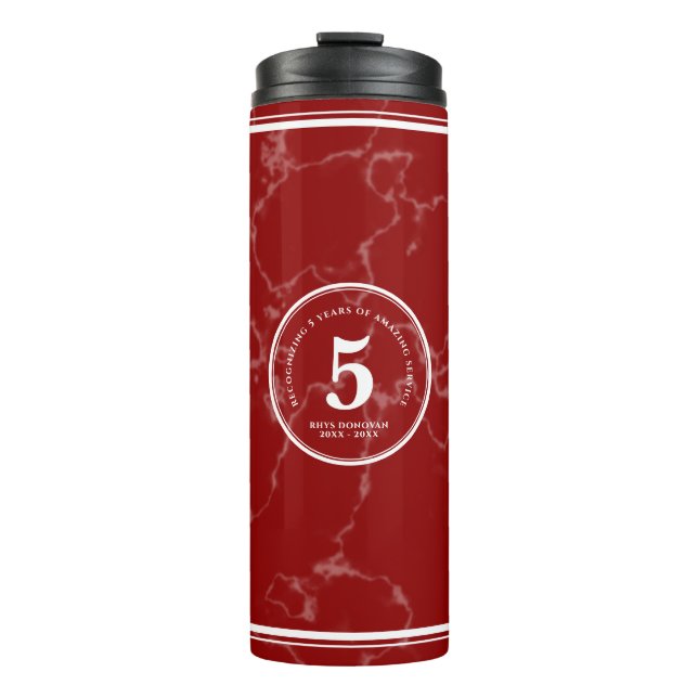 Termo Elegante mármol rojo 5 años de trabajo aniversario (Anverso)