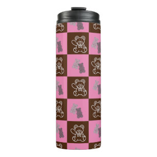 Termo Elegante Moda Marrón Placa y Oso