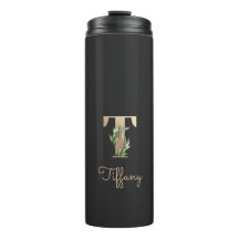 Elegante Monograma Botánico Letra Gold T