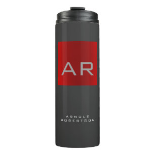 Termo Elegante Monograma de moda gris rojo Añadir nombre