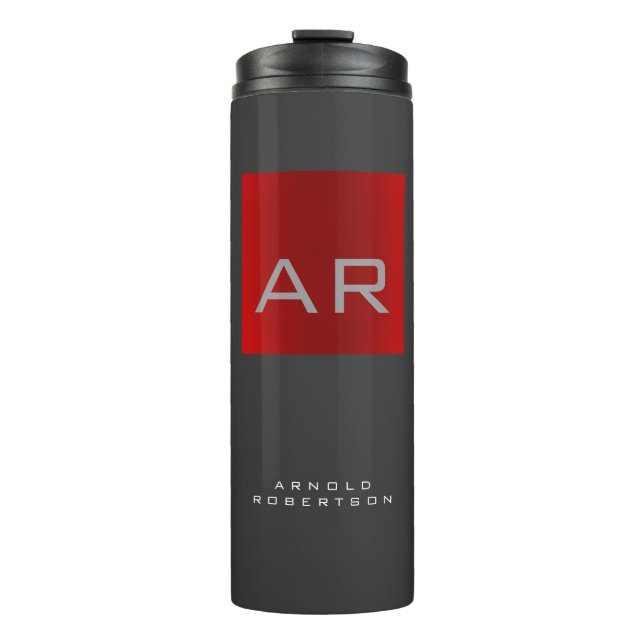 Termo Elegante Monograma de moda gris rojo Añadir nombre (Anverso)