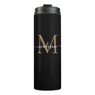 Termo Elegante Monograma de Oro Negro Girly Script Fitne