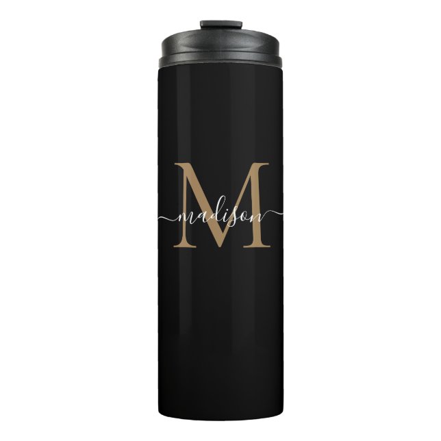 Termo Elegante Monograma de Oro Negro Girly Script Fitne (Anverso)