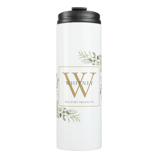 Termo Elegante Monograma Moderno Verde (Anverso)