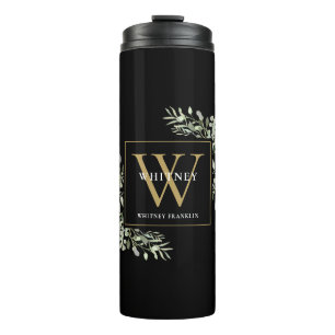 Termo Elegante Monograma Moderno Verde Negro