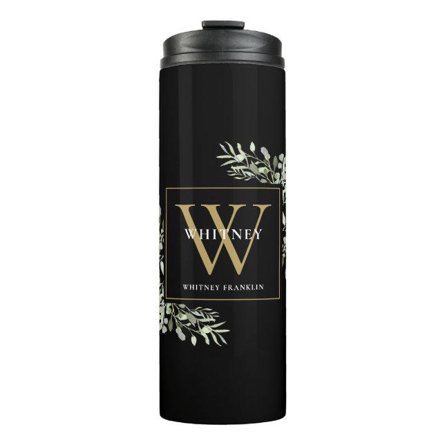 Termo Elegante Monograma Moderno Verde Negro (Anverso)