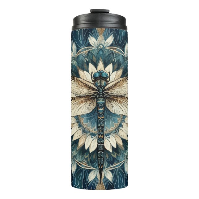 Termo Elegante mosca blanca y azul Mandala (Anverso)