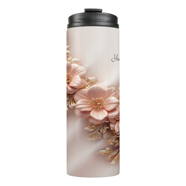 Termo Elegante Naranja Peach Floral Thermal Tumbler (Anverso)