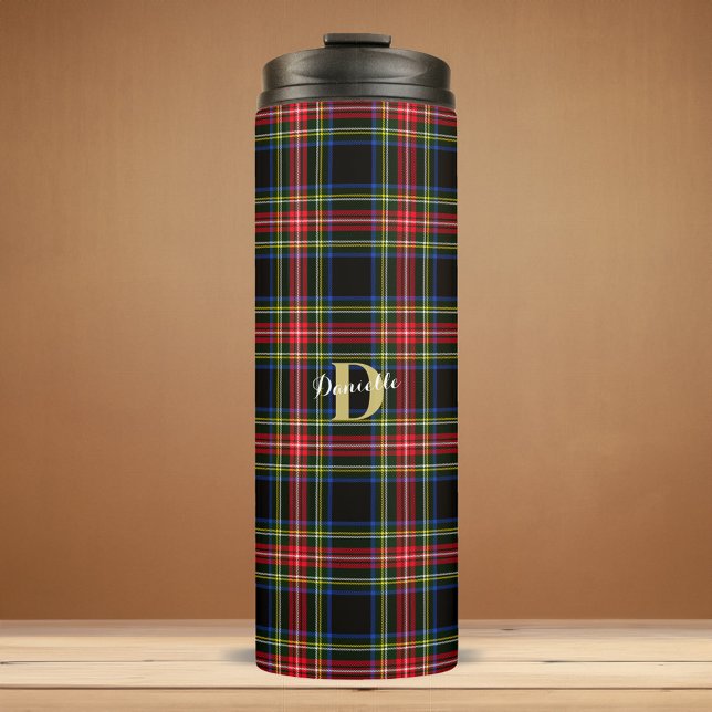 Termo Elegante Navidades clásicos de nombres de monogram (Elegant Classic Tartan Monogram Name Christmas Thermal Tumbler)