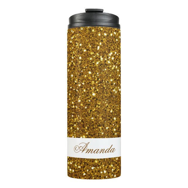 Termo Elegante nombre personalizado de Purpurina dorado (Anverso)