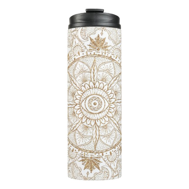 Termo Elegante Ojo Ojo Sol Luna Mandala Blanco (Anverso)