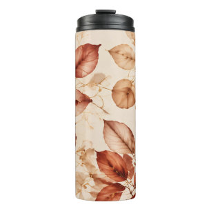Termo Elegante patrón botánico de hojas de otoño en cobr