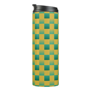 Termo Elegante patrón de cuadros en verde y dorado