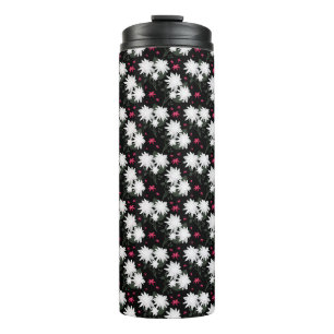 Termo Elegante patrón floral blanco sobre fondo negro