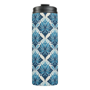 Termo Elegante patrón floral boho en azul