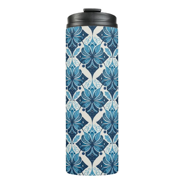 Termo Elegante patrón floral boho en azul (Anverso)