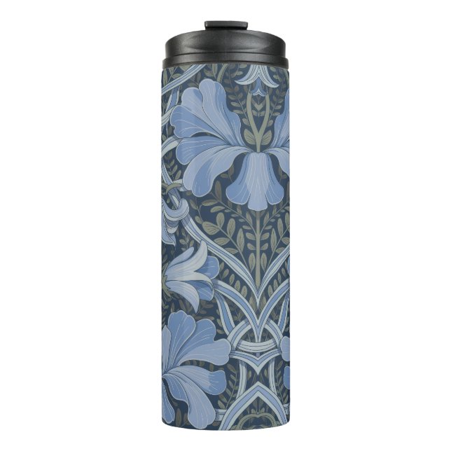 Termo Elegante patrón floral de acuarela azul (Anverso)