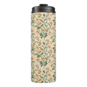 Termo Elegante Patrón Floral de Lirio Naranja Vintage