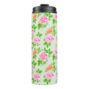 Termo Elegante patrón floral de rosas con hojas verdes-2