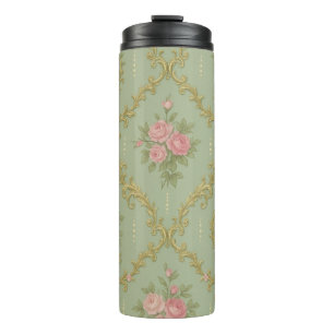 Termo Elegante patrón floral rococó en pasteles suaves